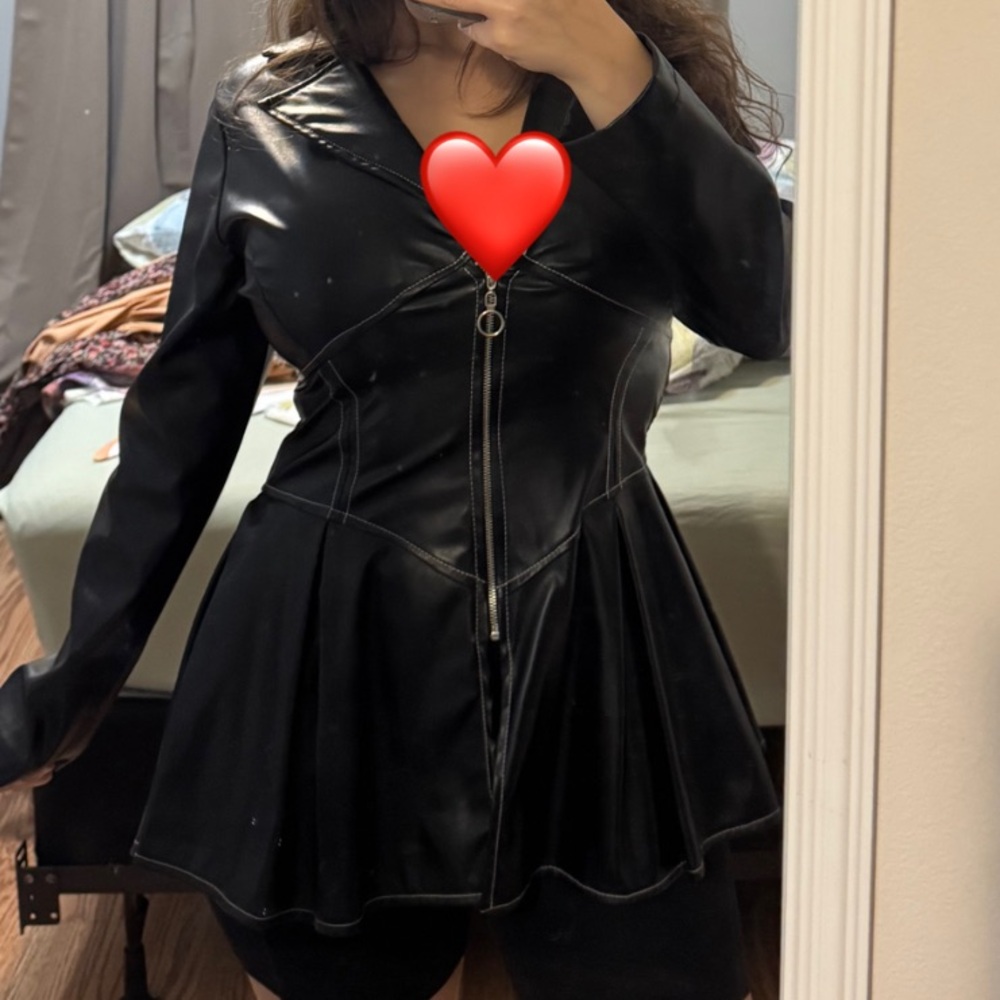 Black Faux Leather Zip-Up Dress